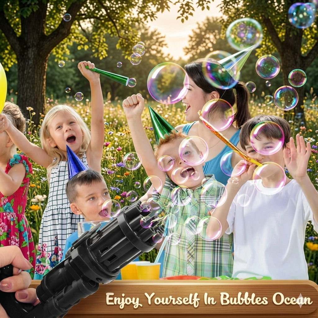 ZaalMaal Gatling Bubble Machine Gun, Electric Blaster for Kids