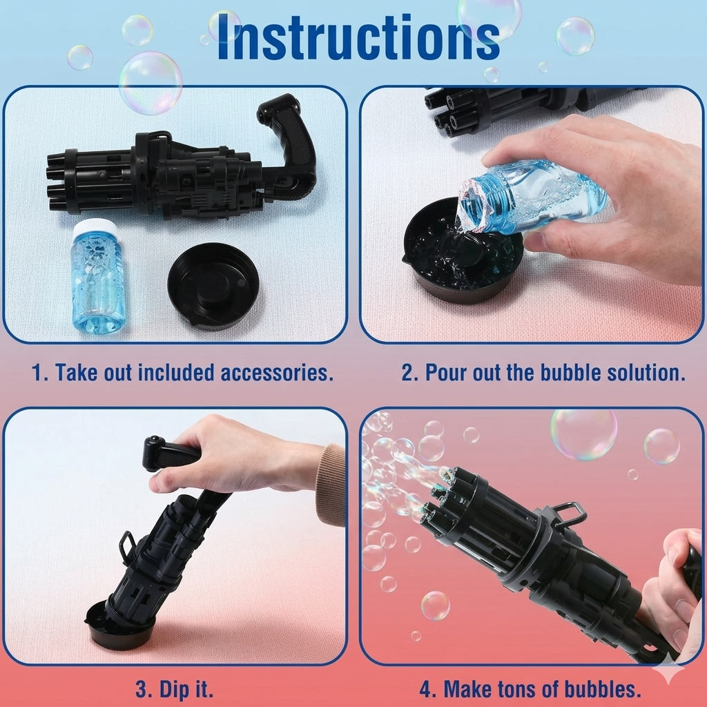 ZaalMaal Gatling Bubble Machine Gun, Electric Blaster for Kids