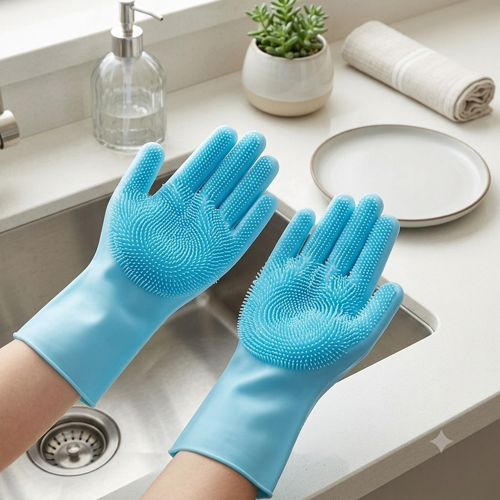 ZaalMaal Silicone Dishwashing Gloves with Scrubber, Non-Slip
