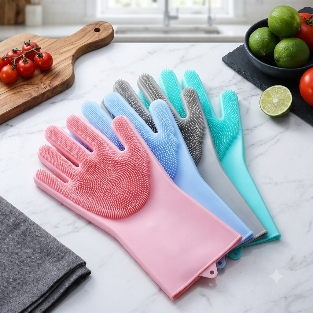 ZaalMaal Silicone Dishwashing Gloves with Scrubber, Non-Slip