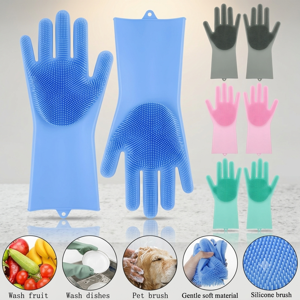 ZaalMaal Silicone Dishwashing Gloves with Scrubber, Non-Slip