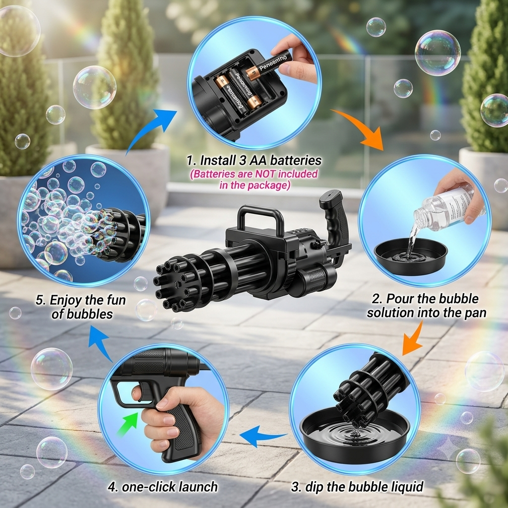 ZaalMaal Gatling Bubble Machine Gun, Electric Blaster for Kids