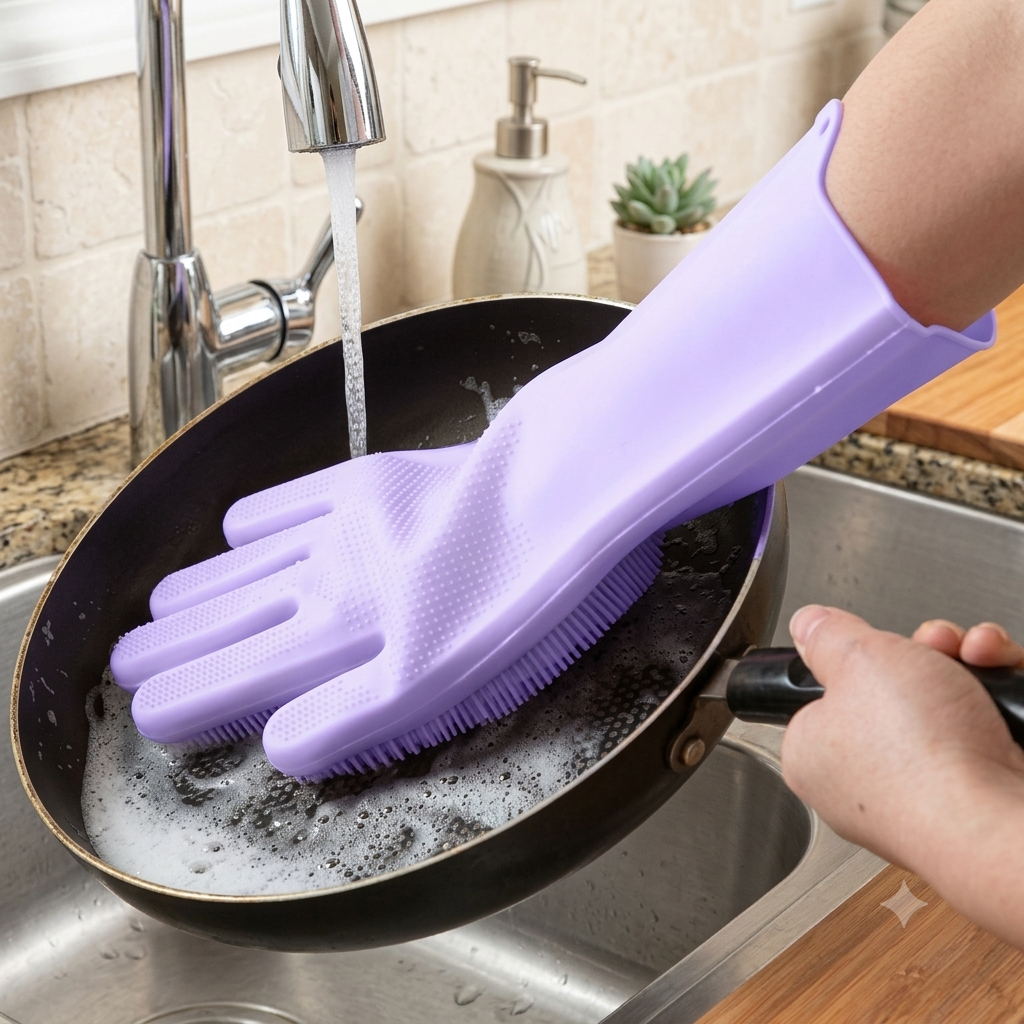 ZaalMaal Silicone Dishwashing Gloves with Scrubber, Non-Slip