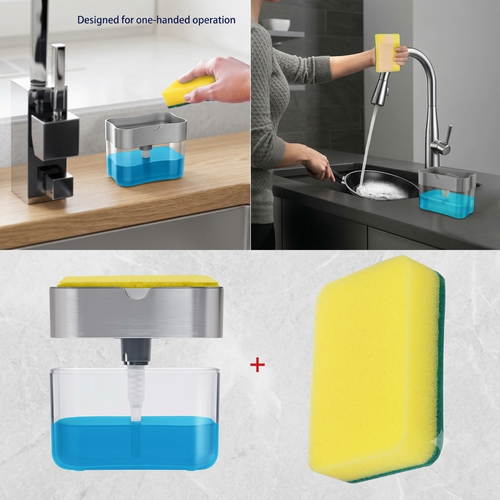 ZaalMaal 2-in-1 Soap Dispenser with Sponge Holder, Silicone