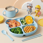 ZaalMaal Silicone Baby Feeding Set, Bear Divided Plate & Spoon