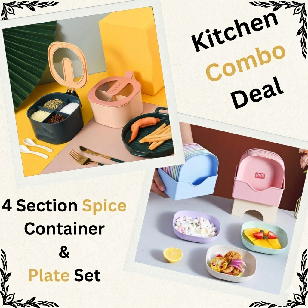 ZaalMaal 4-Compartment Spice Container with Lid & Snack Plate