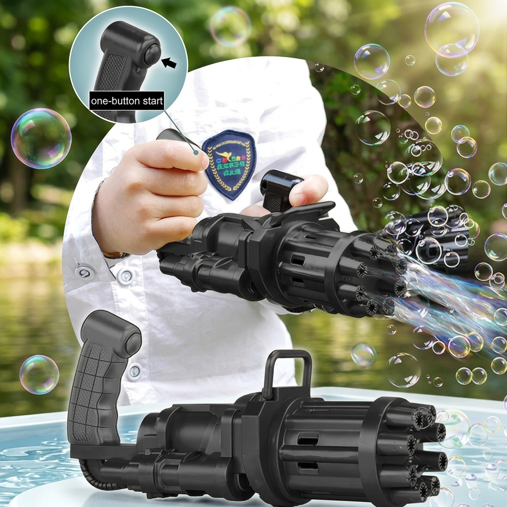 ZaalMaal Gatling Bubble Machine Gun, Electric Blaster for Kids
