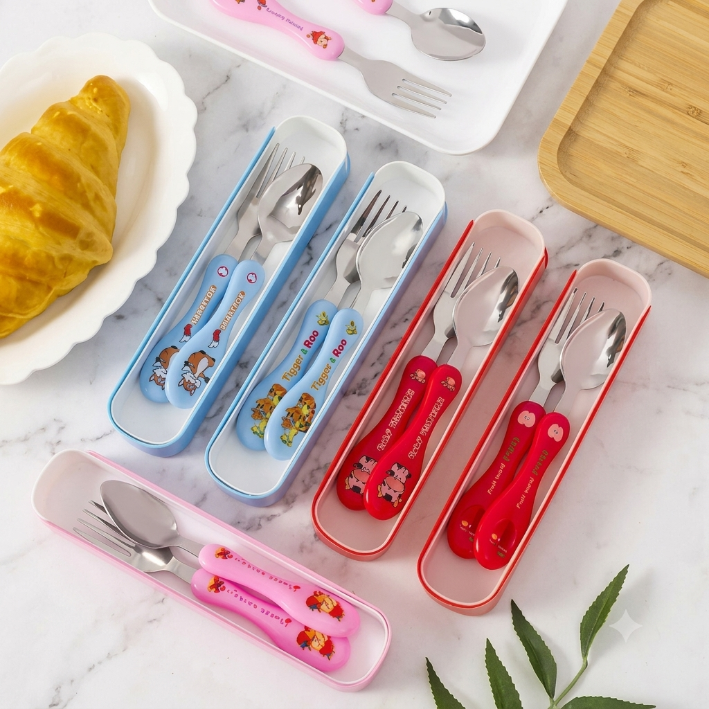 ZaalMaal Kids Stainless Steel Spoon & Fork Set with Case