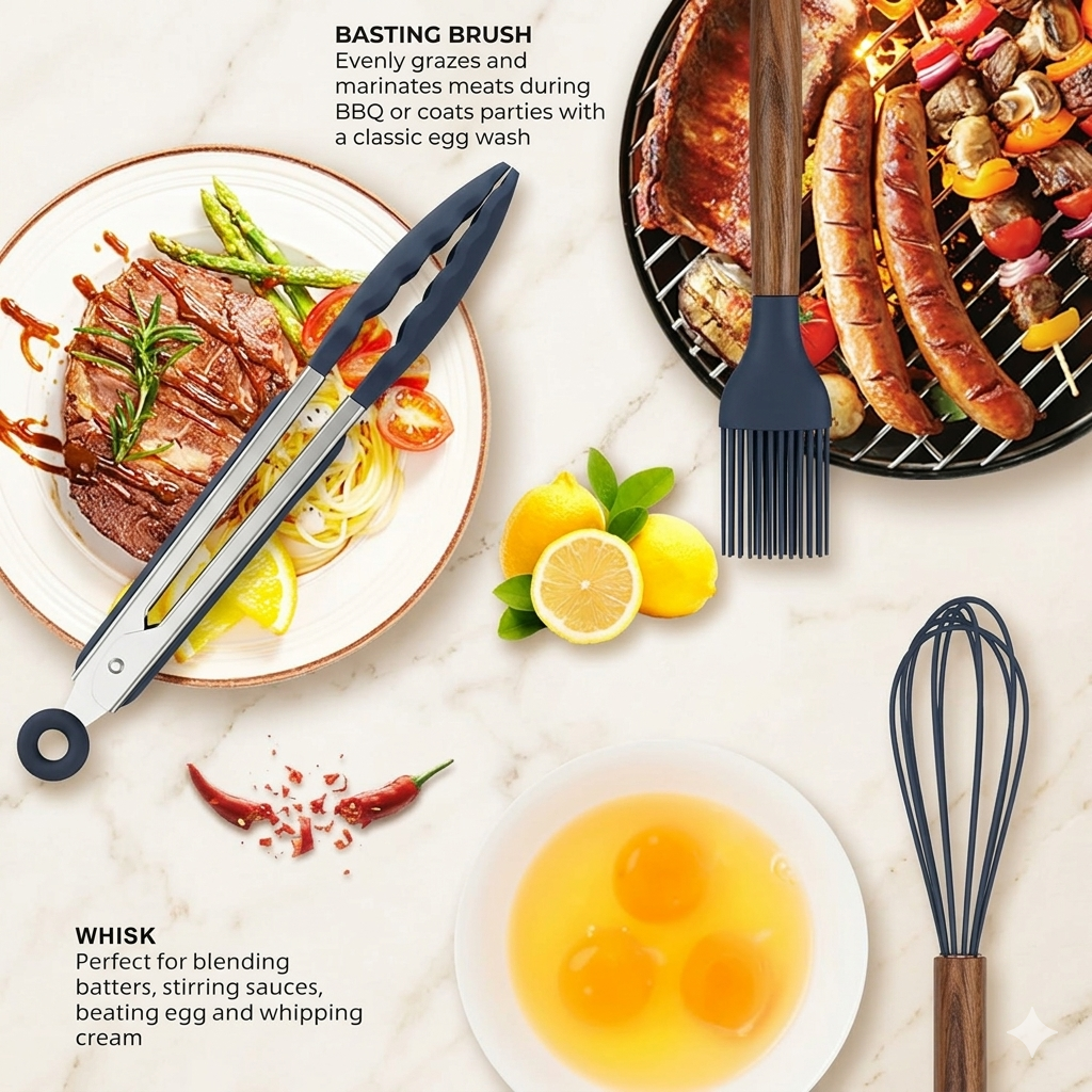 ZaalMaal 12-Piece Silicone Kitchen Utensil Set, Heat Resistant