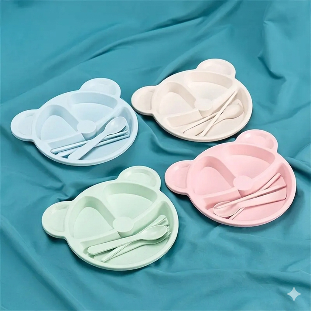 ZaalMaal Silicone Baby Feeding Set, Bear Divided Plate & Spoon