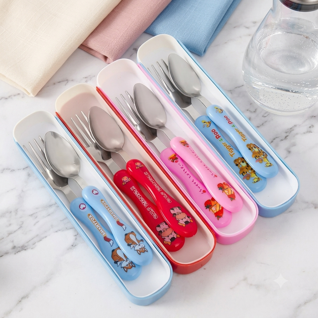 ZaalMaal Kids Stainless Steel Spoon & Fork Set with Case