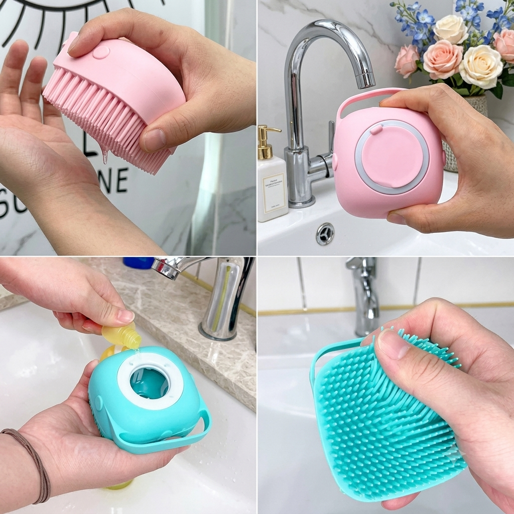ZaalMaal Silicone Bath Brush with Soap Dispenser, Exfoliating