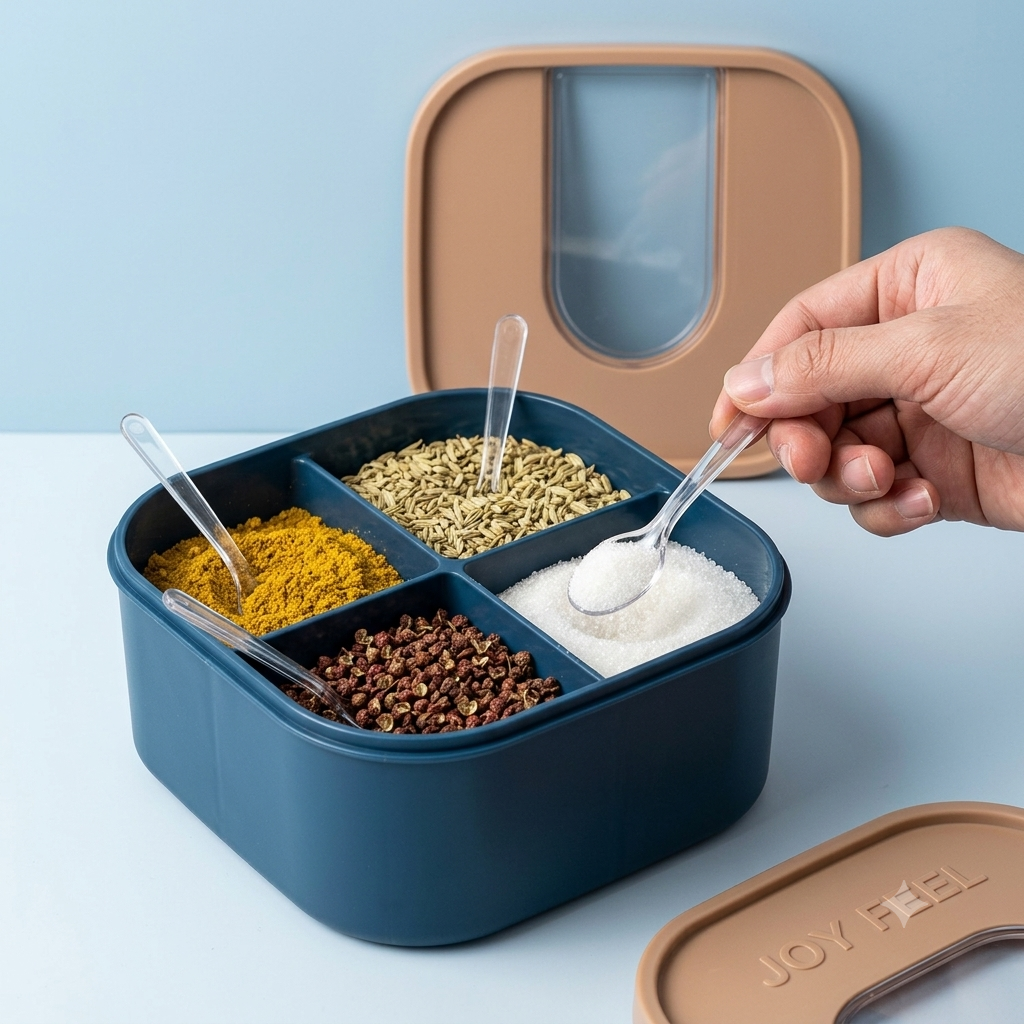 ZaalMaal 4-Compartment Spice Container with Lid & Snack Plate